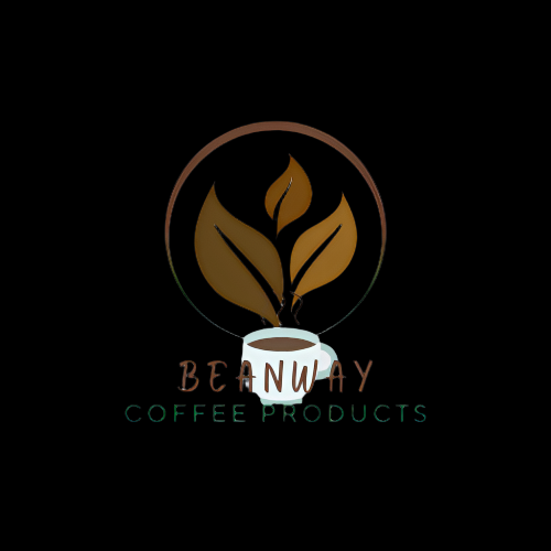 Logo of Beanway Coffee Products with coffee cup and leaves on a white background
